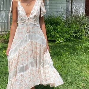 Urban Outfitters Pink and White Sleeveless Maxi Sundress